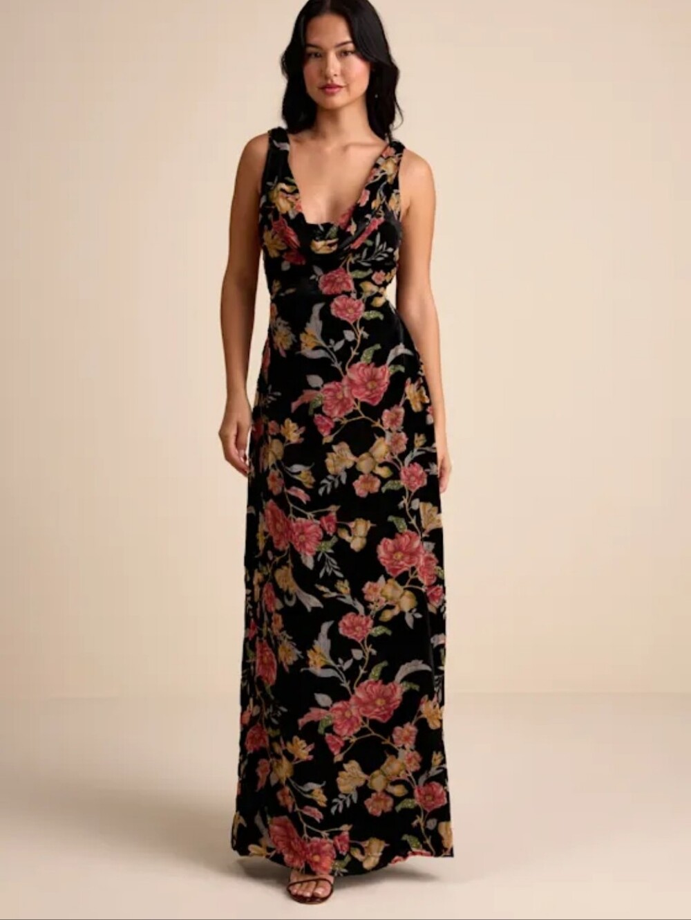 NWT Lulu's Black Floral Maxi Dress